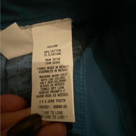 Volcom youth slim straight skater jeans size 26 or juniors size 1 teal blue NWOT - Picture 2 of 10